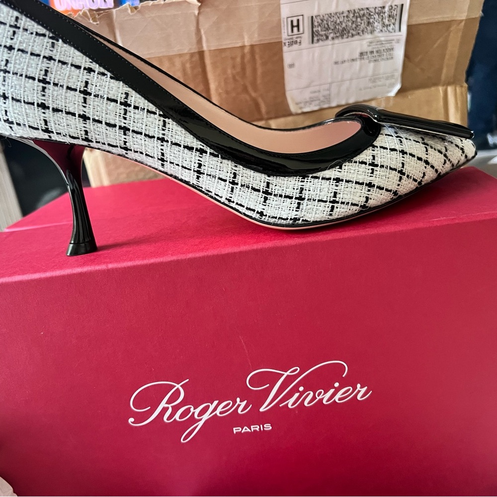 Roger Vivier Black and White Plaid Heels